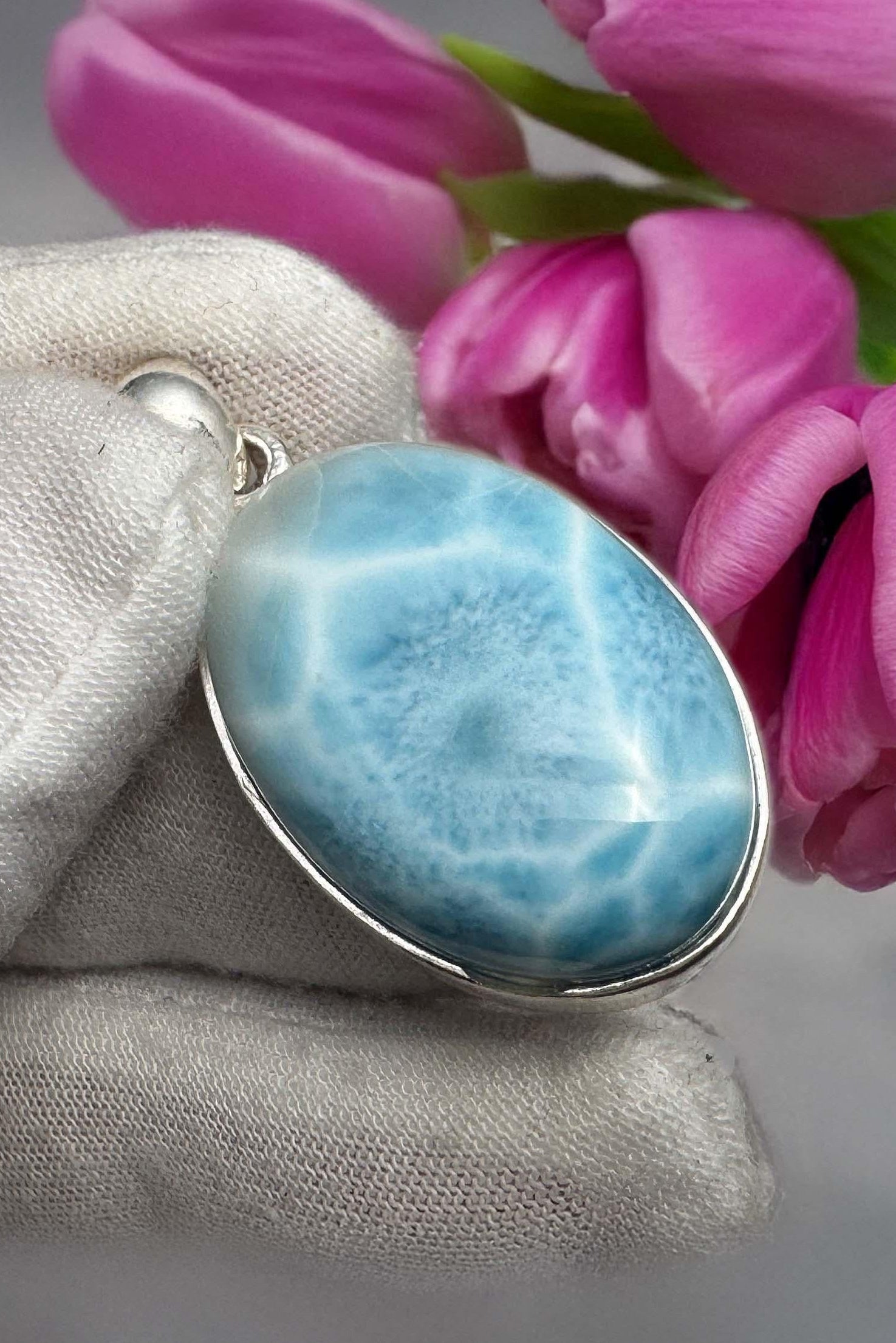 Larimar Pendant Necklace: Sterling Silver Gemstone, Ocean-Inspired Boho Jewelry