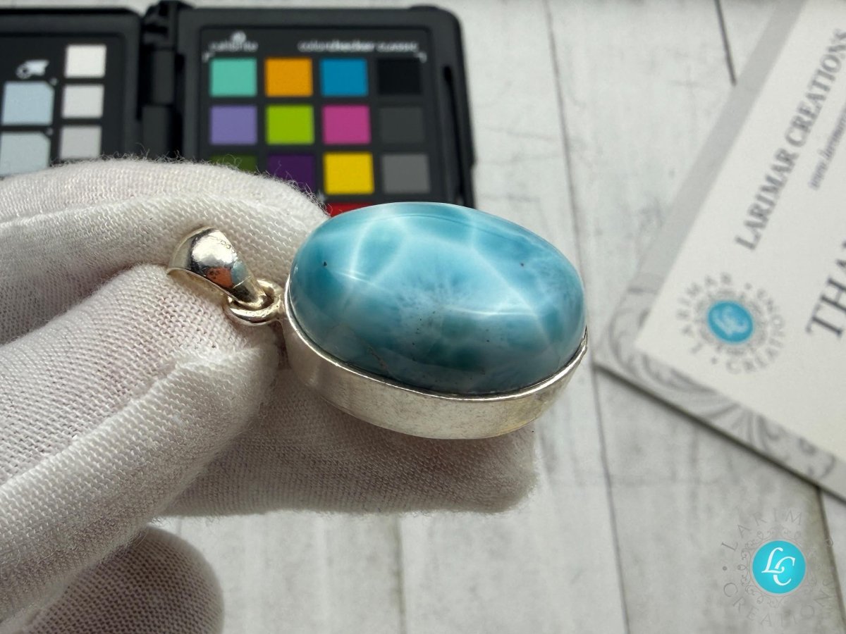 AAA Larimar Oval Necklace 925 Sterling Silver - Larimar Creations