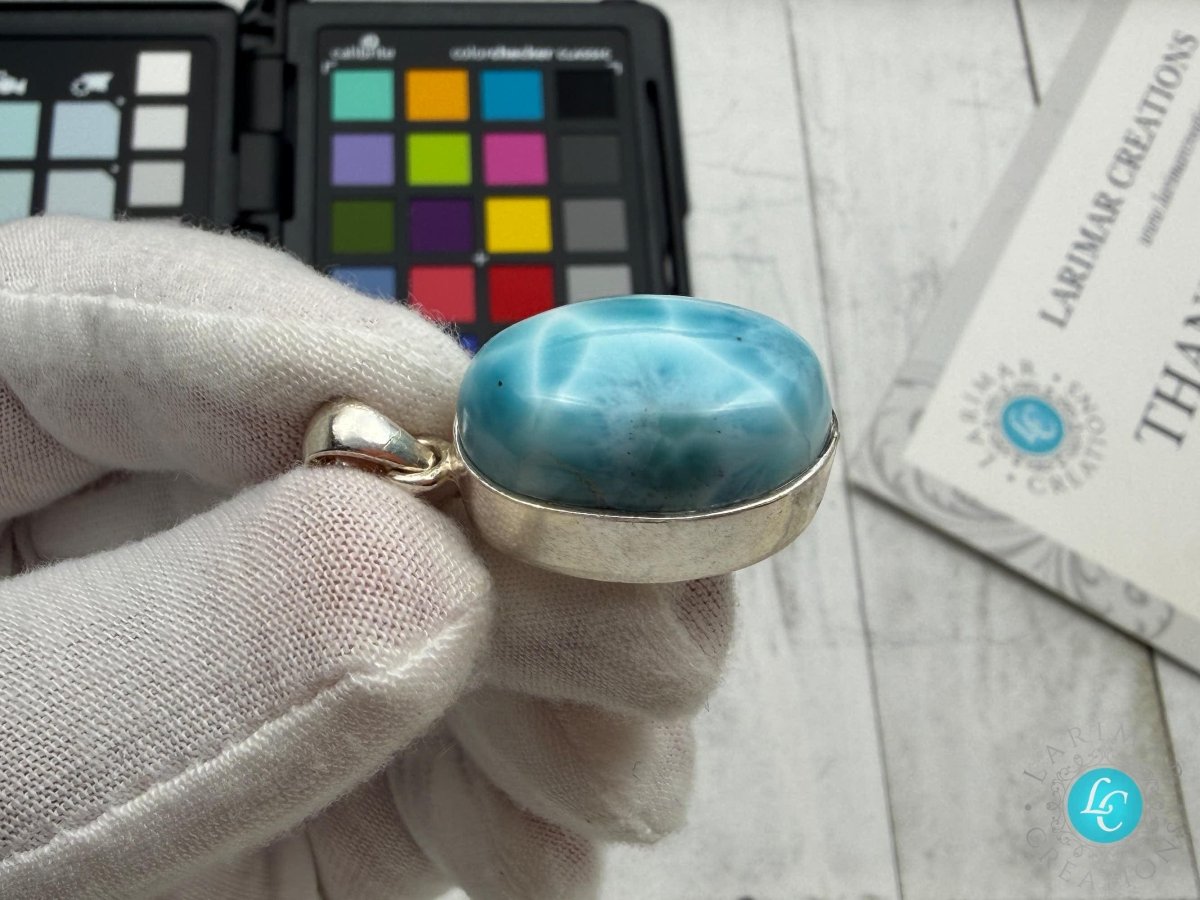 AAA Larimar Oval Necklace 925 Sterling Silver - Larimar Creations