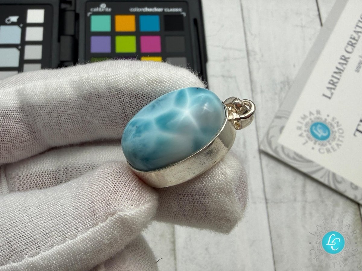 AAA Larimar Oval Necklace 925 Sterling Silver - Larimar Creations