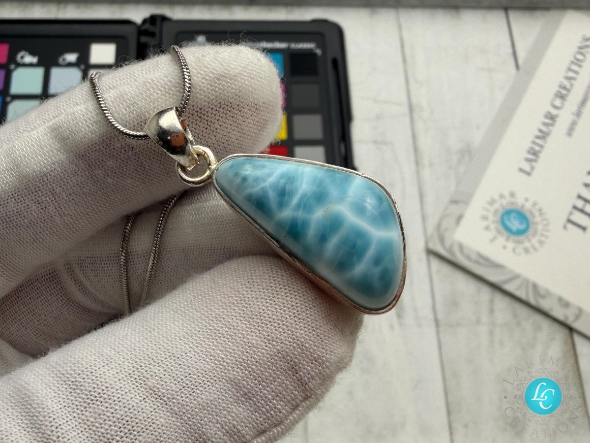AAAA Larimar Teardrop Pendant silver - Larimar Creations