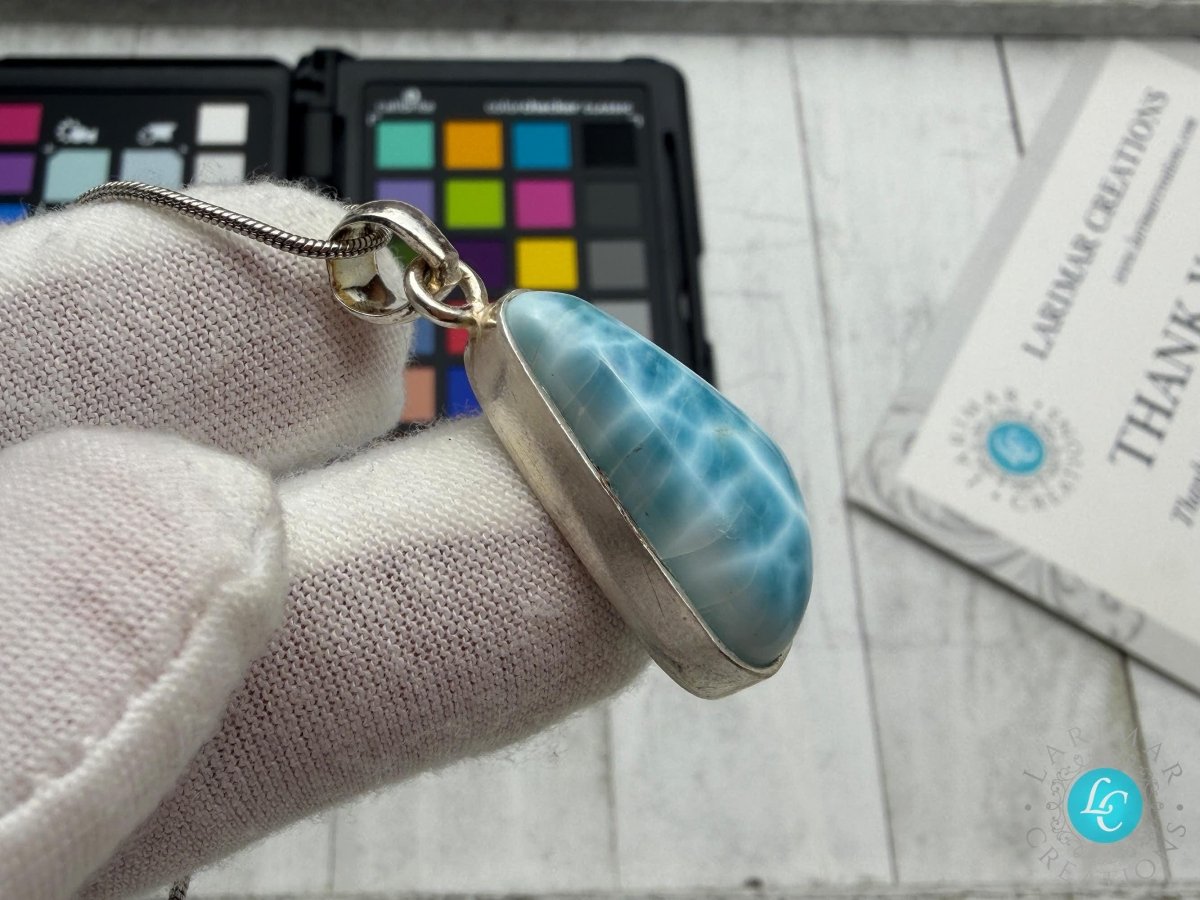 AAAA Larimar Teardrop Pendant silver - Larimar Creations