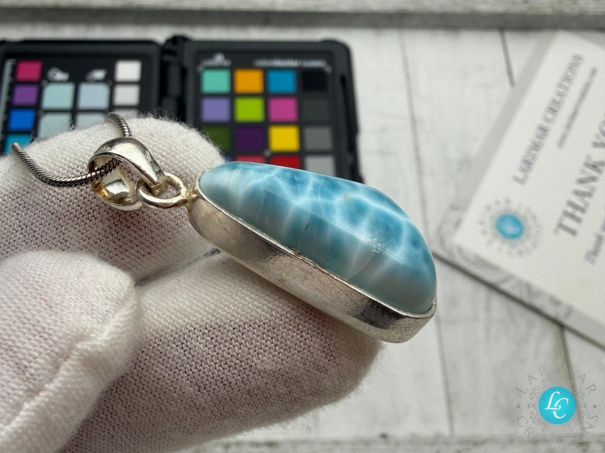 AAAA Larimar Teardrop Pendant silver - Larimar Creations