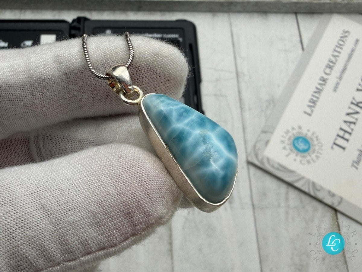 AAAA Larimar Teardrop Pendant silver - Larimar Creations