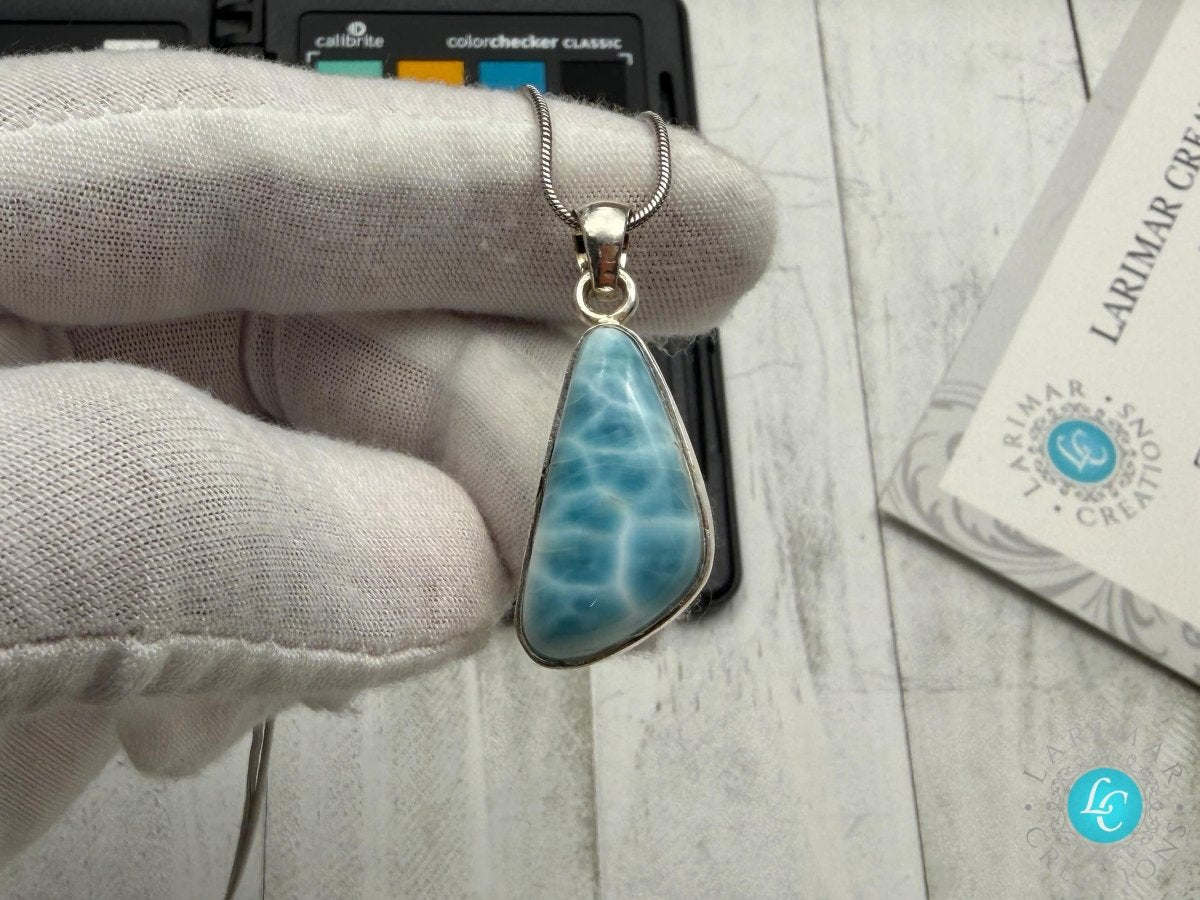 AAAA Larimar Teardrop Pendant silver - Larimar Creations
