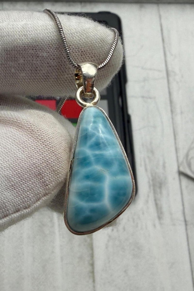 AAAA Larimar Teardrop Pendant silver - Larimar Creations