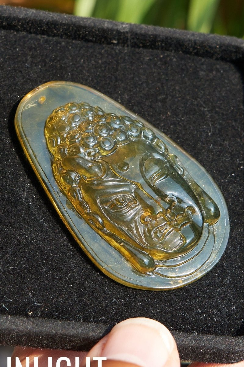 Amber Dominican half face carved buddha - Larimar Creations