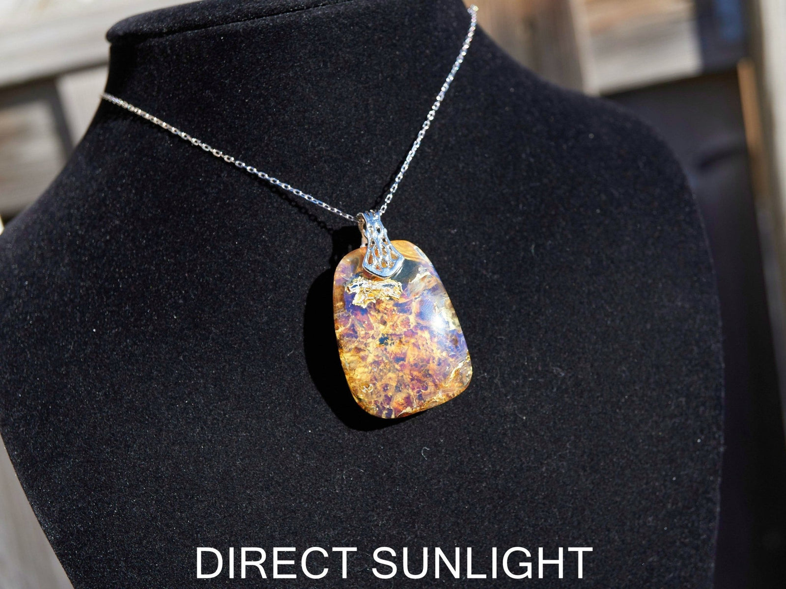Authentic Dominican Blue Amber Cabochon Pendant | Silver - Larimar Creations