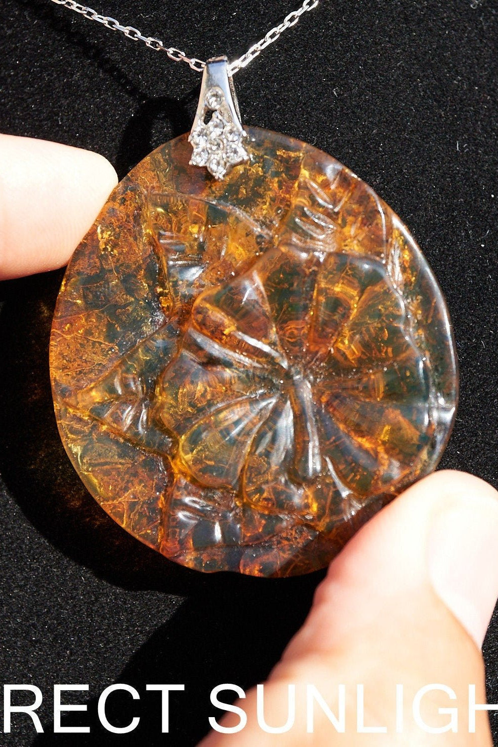 Authentic Dominican Blue Amber Flower Pendant | Hand‑Carved, 8.2 g - Larimar Creations