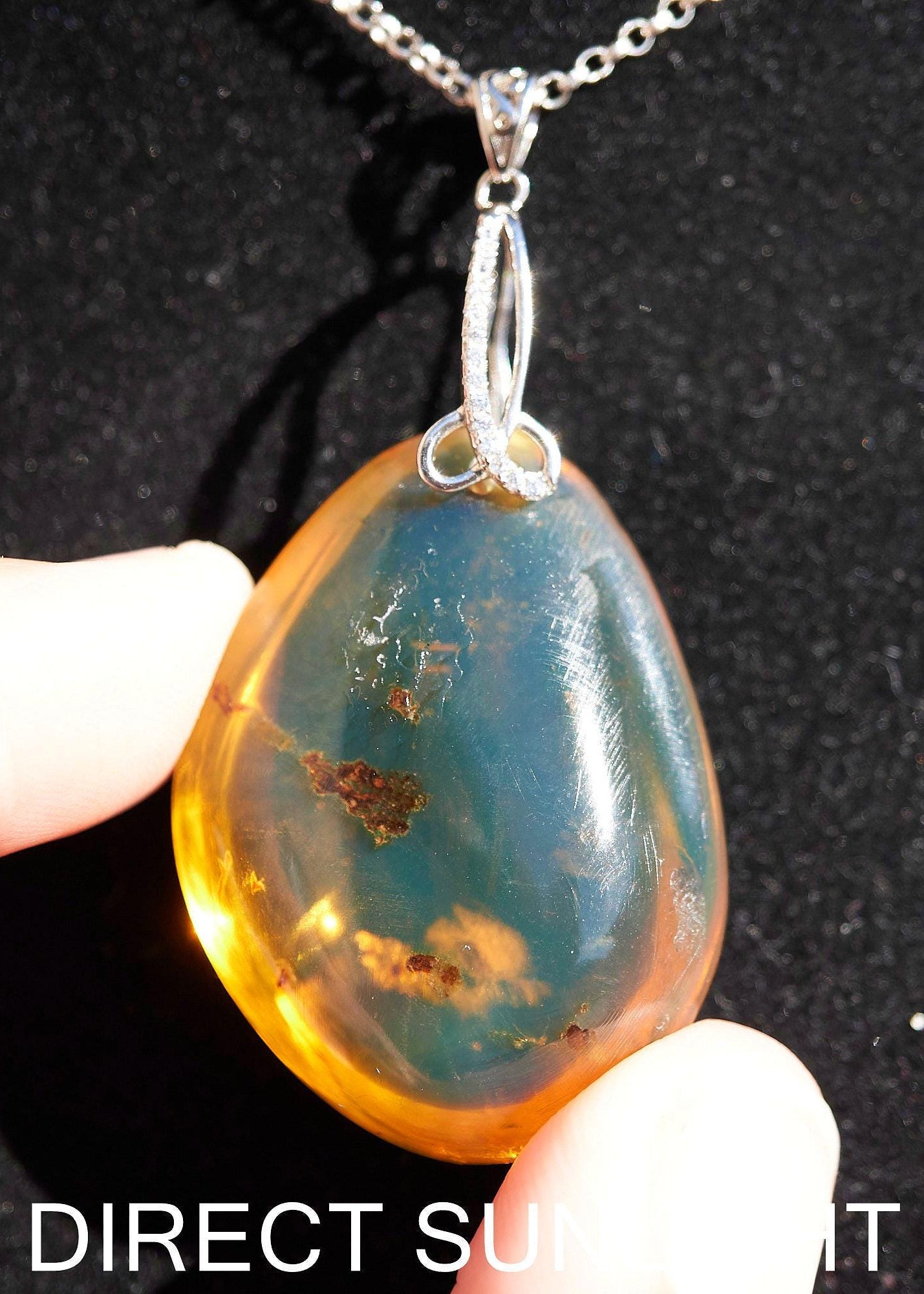Authentic Dominican Blue Amber Round Pendant | 925 Silver - Larimar Creations