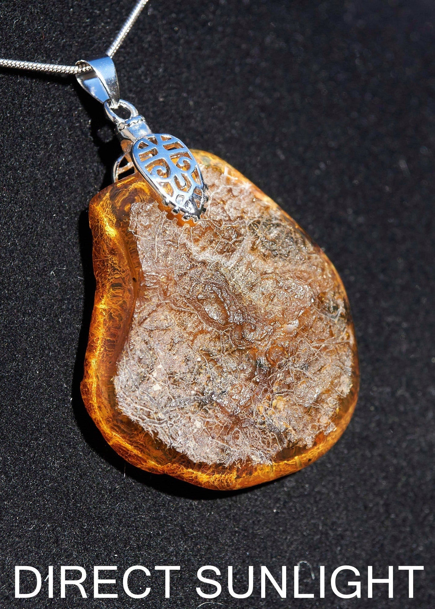 Authentic Dominican Blue Amber Round Pendant | 925 Silver - Larimar Creations