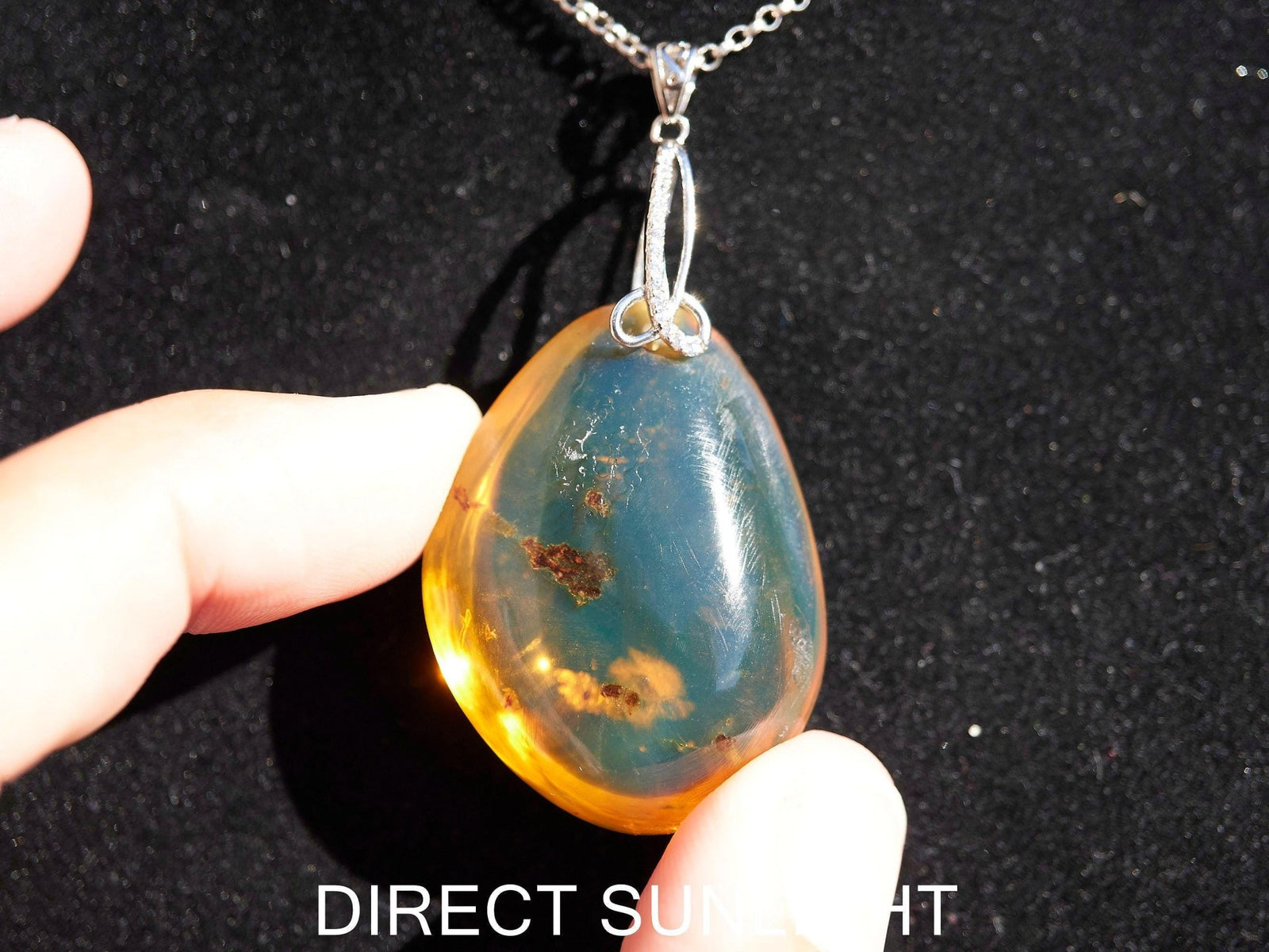 Authentic Dominican Blue Amber Round Pendant | 925 Silver - Larimar Creations