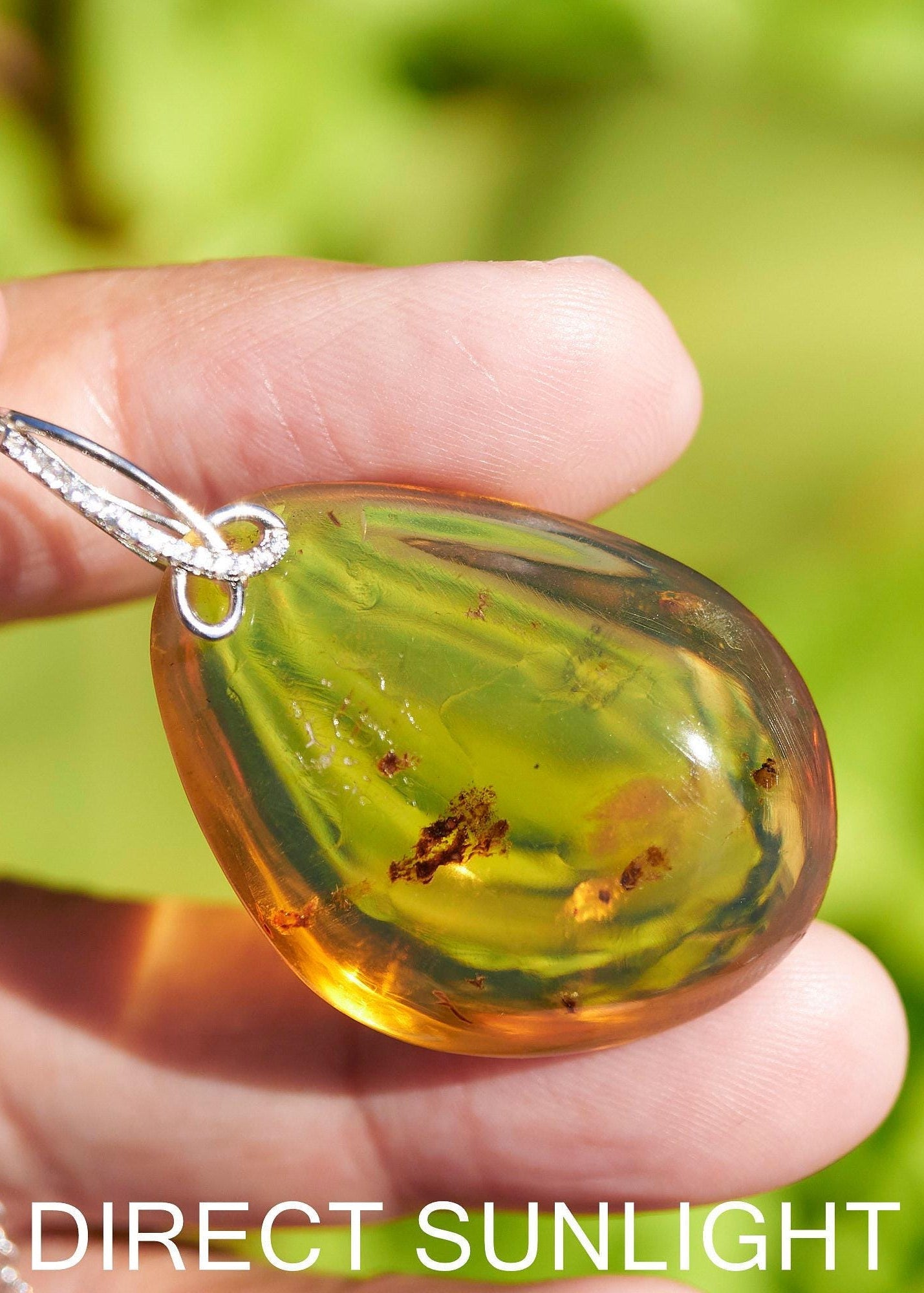 Authentic Dominican Blue Amber Round Pendant | 925 Silver - Larimar Creations