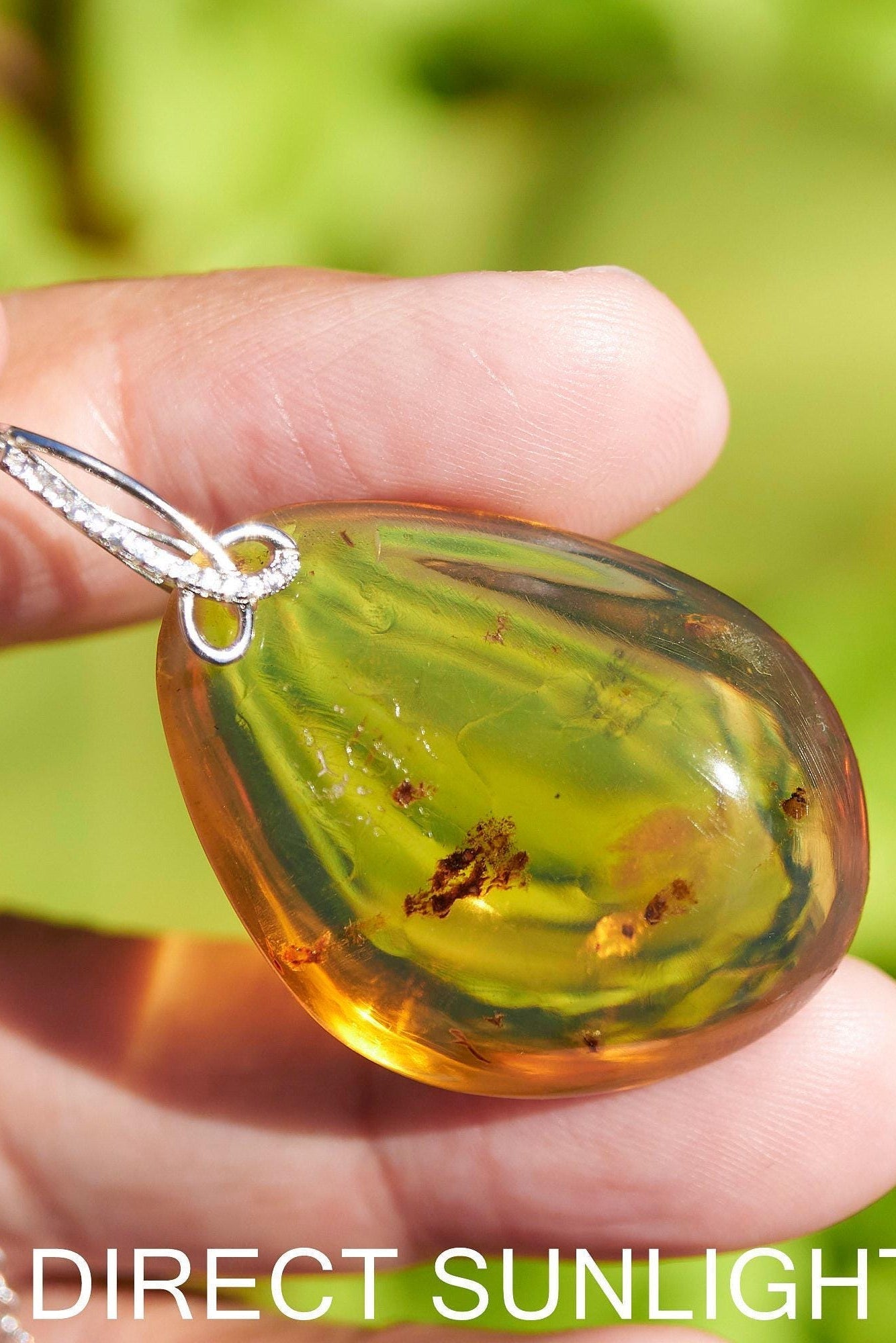 Authentic Dominican Blue Amber Round Pendant | 925 Silver - Larimar Creations