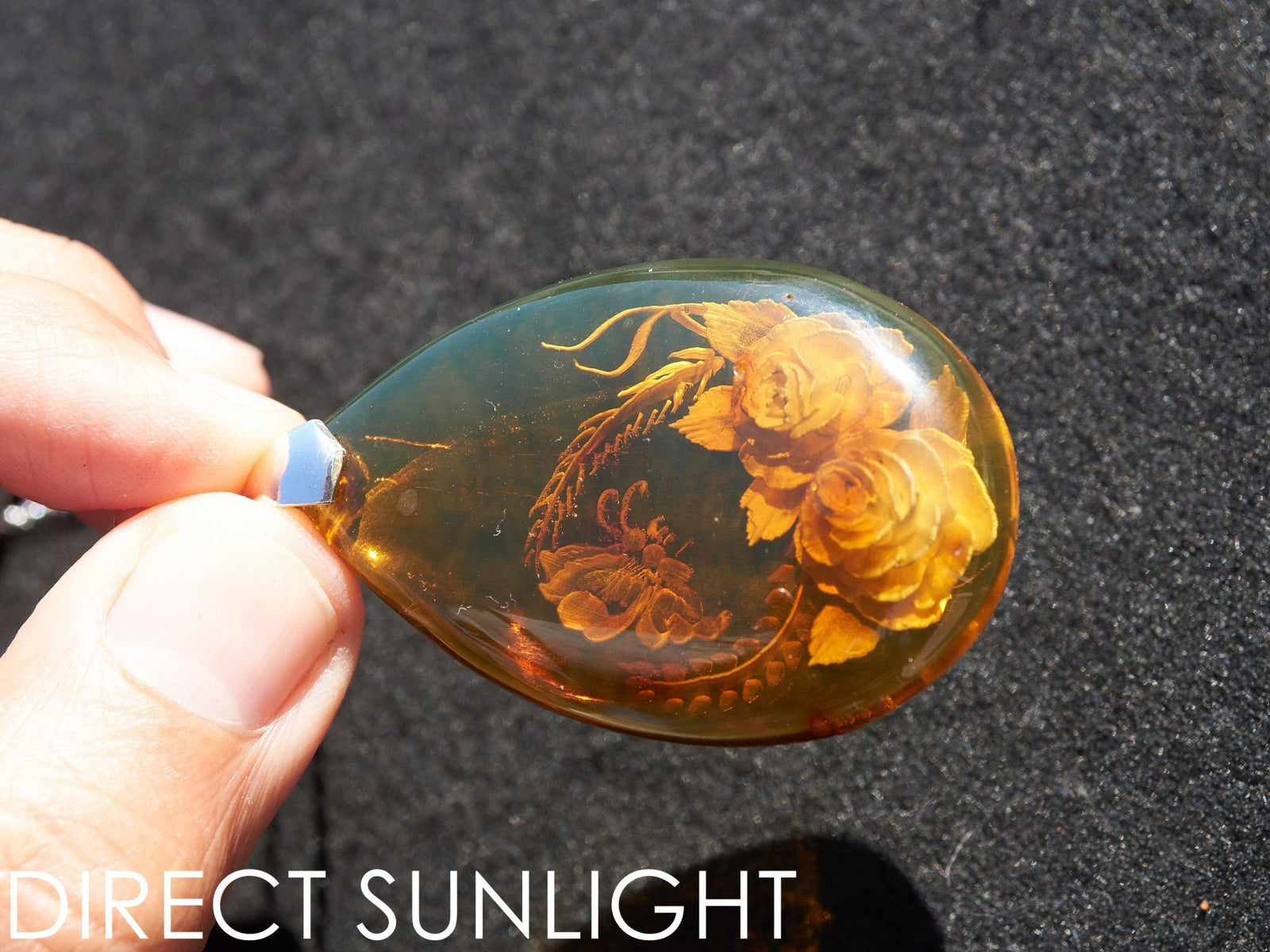 Authentic Dominican Green Amber Flower Pendant | 13.8 g Carving - Larimar Creations