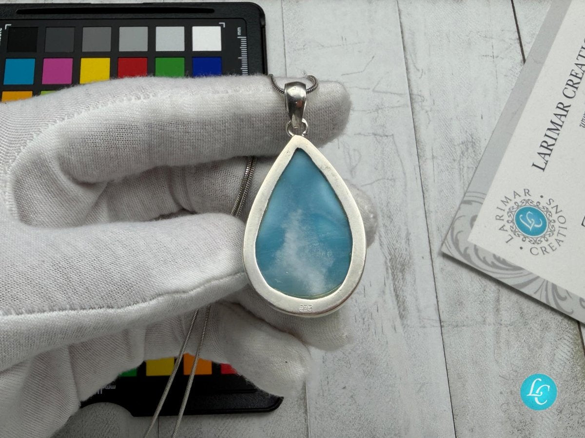 Authentic Larimar Teardrop Pendant | Sterling Silver - Larimar Creations