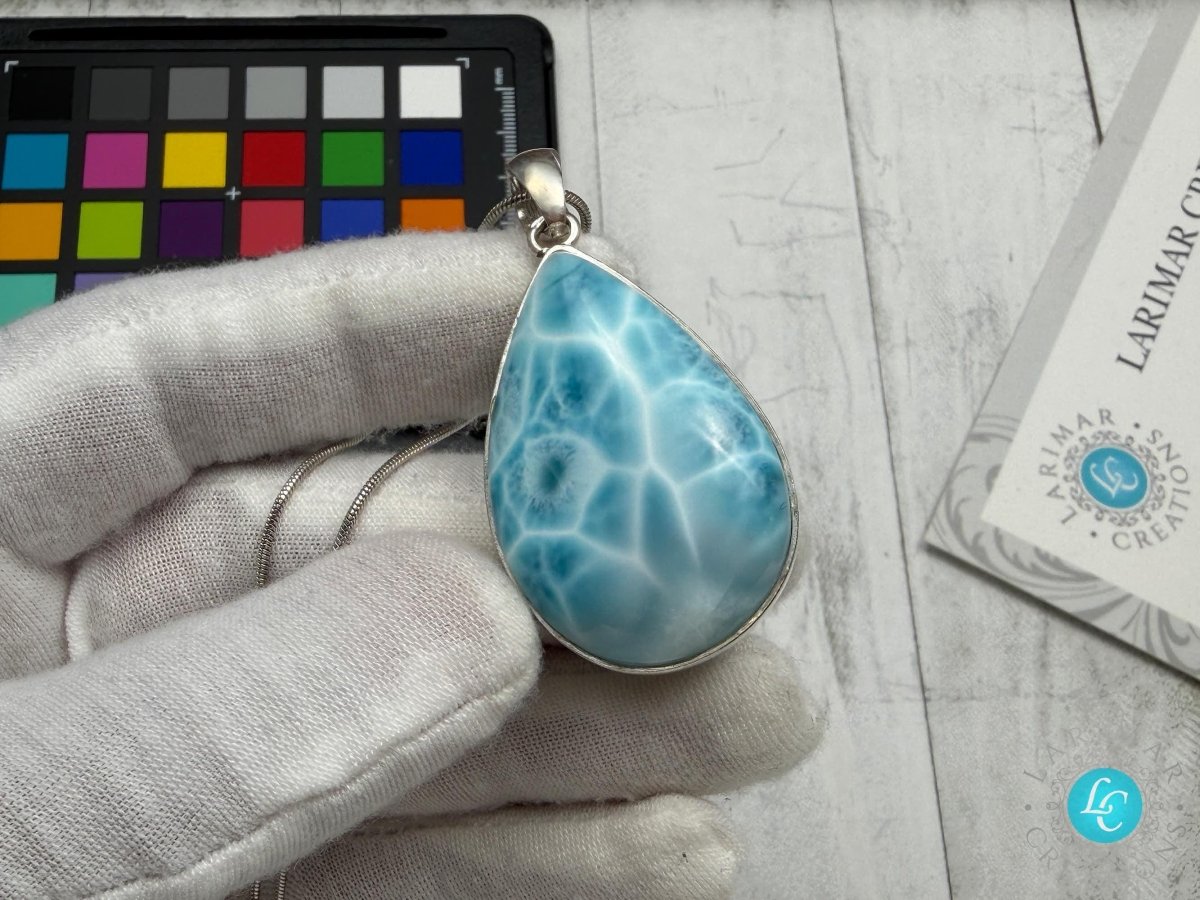 Authentic Larimar Teardrop Pendant | Sterling Silver - Larimar Creations