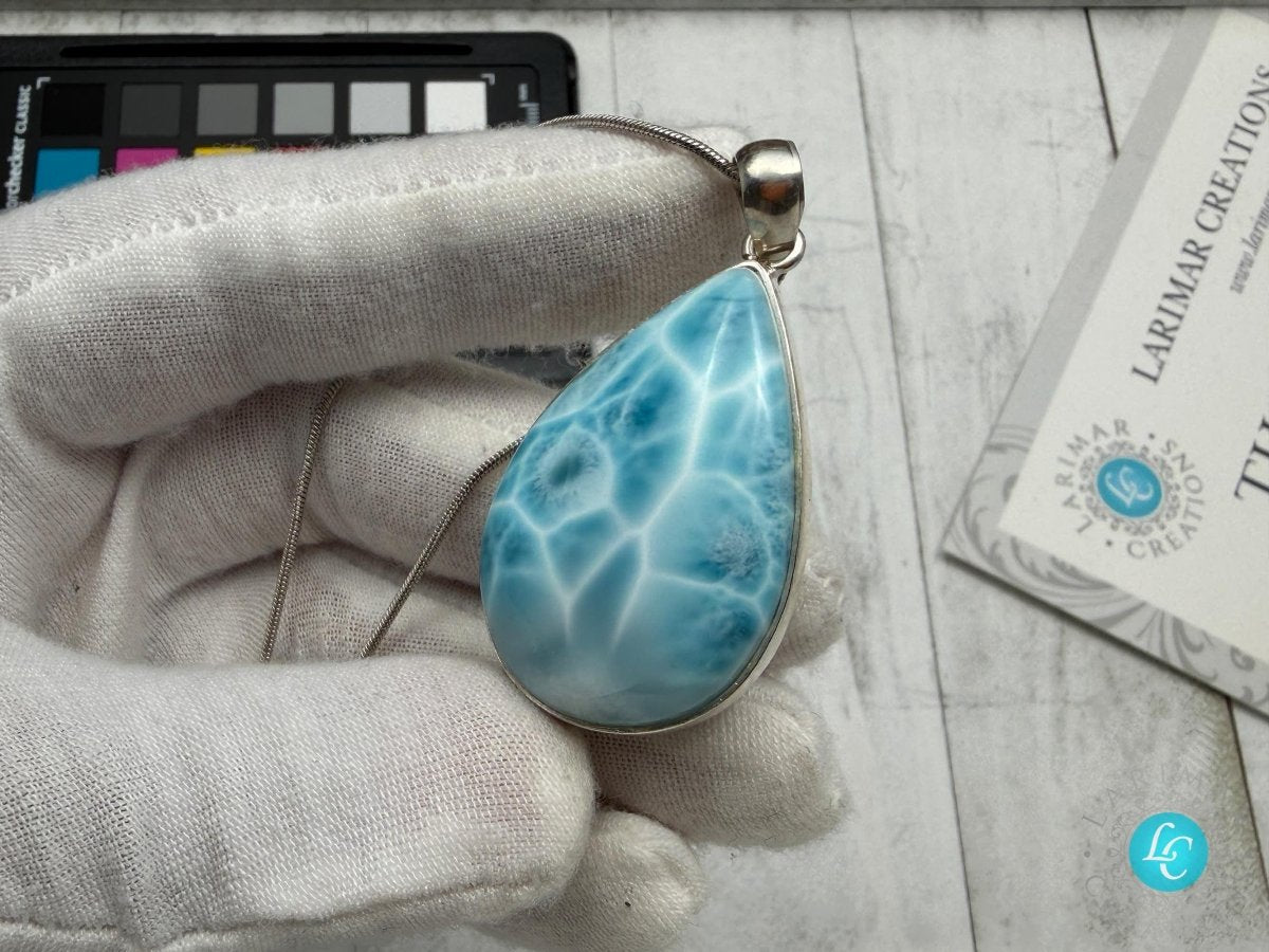 Authentic Larimar Teardrop Pendant | Sterling Silver - Larimar Creations