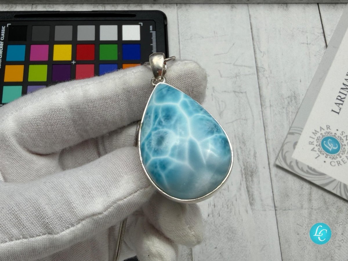 Authentic Larimar Teardrop Pendant | Sterling Silver - Larimar Creations