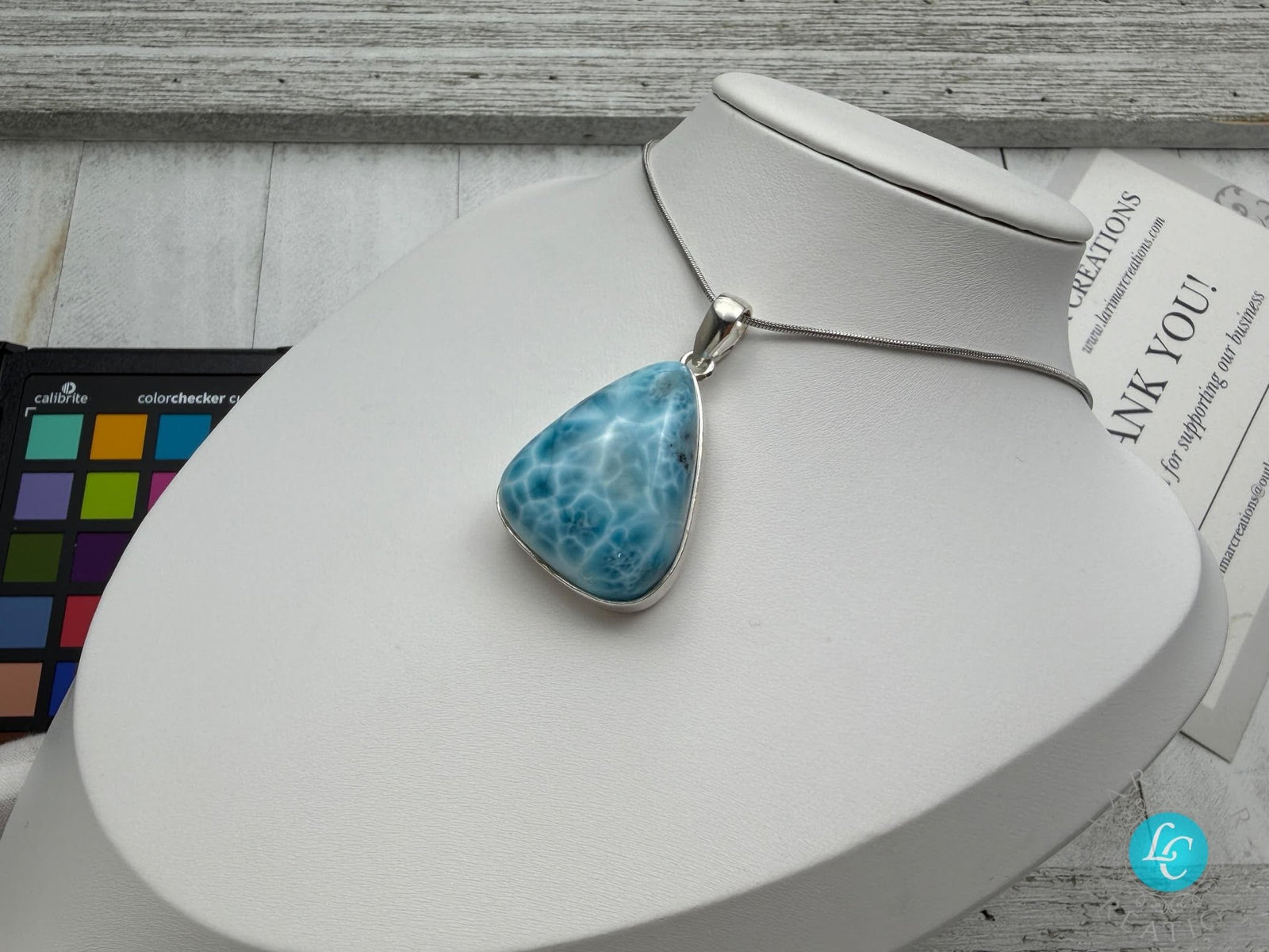 Bell Shape Large Larimar Pendant Sterling Silver - Larimar Creations
