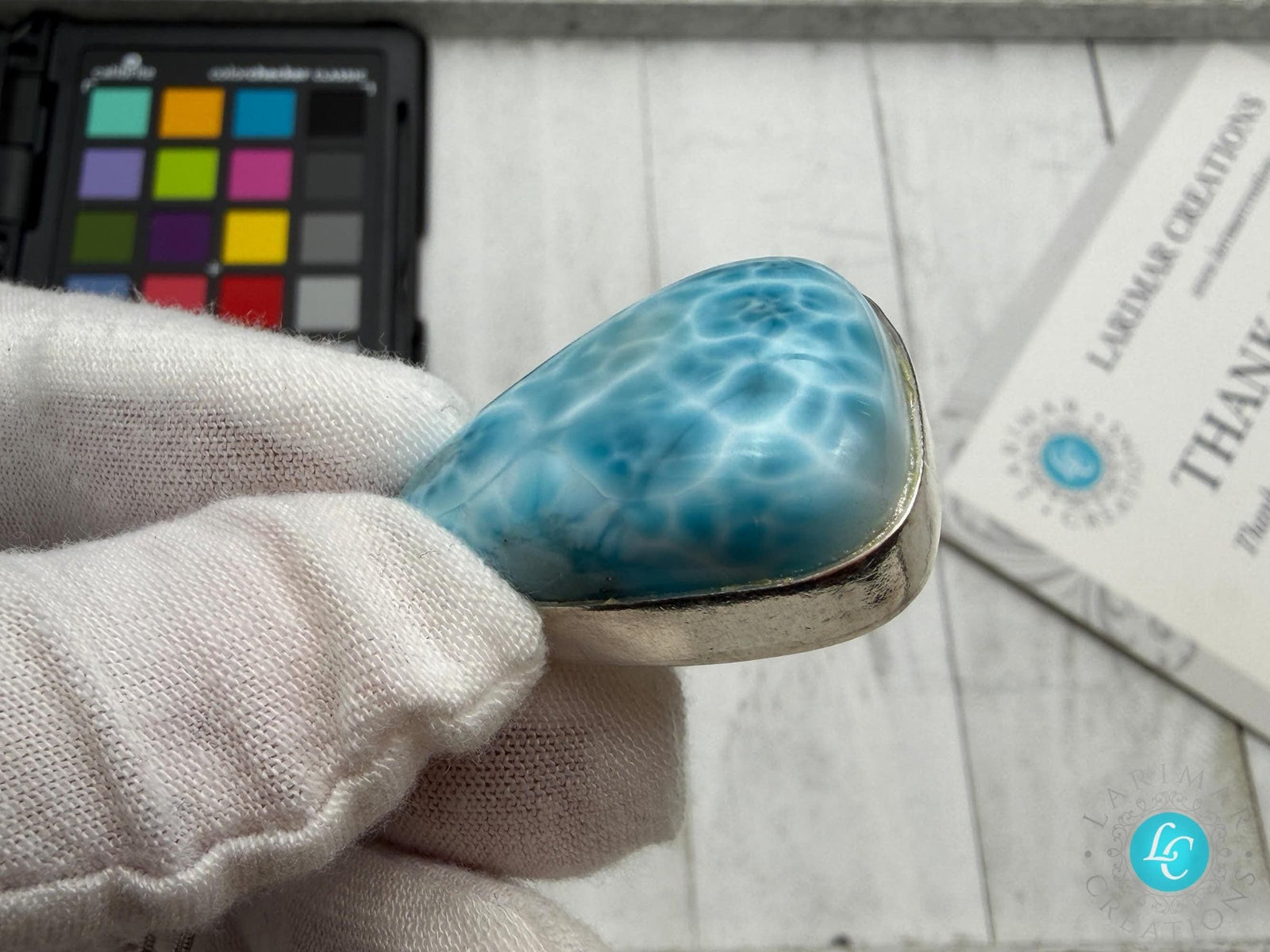 Bell Shape Large Larimar Pendant Sterling Silver - Larimar Creations
