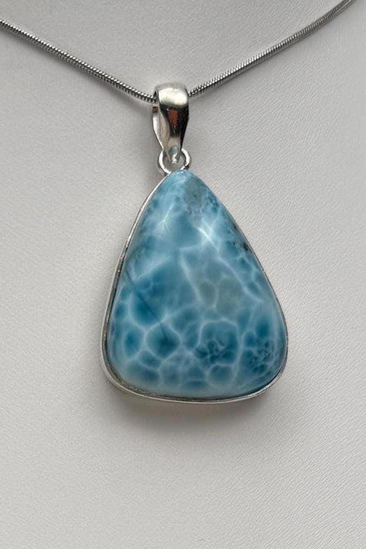 Bell Shape Large Larimar Pendant Sterling Silver - Larimar Creations