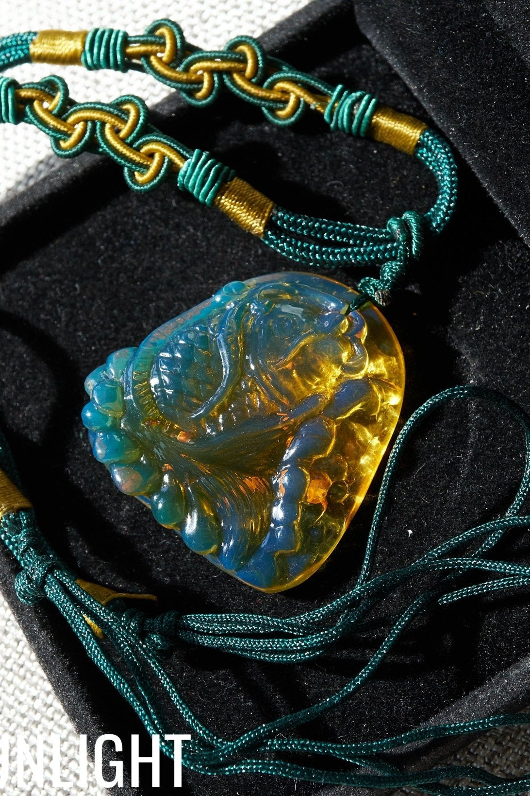 Blue Amber Koi Fish Necklace – Hand - Carved Dominican Amber Pendant - Larimar Creations
