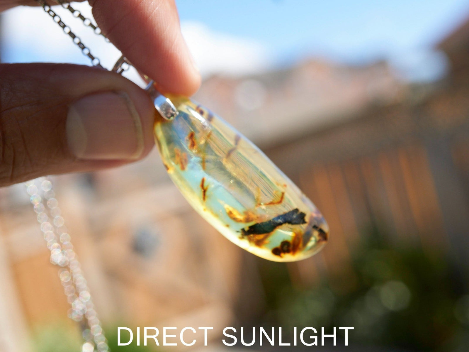 Blue Amber pendant Large Cabochon Amber, vegetable amber fossil - Larimar Creations