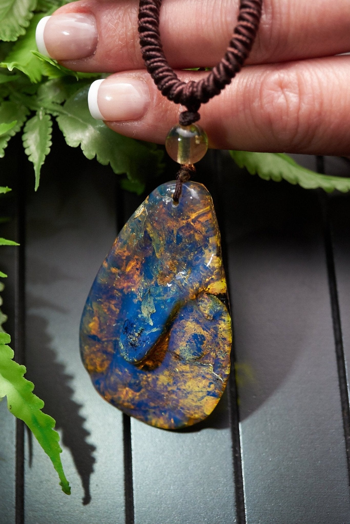 Blue Amber Teardrop Pendant Necklace - Dominican Pear Shape - Larimar Creations