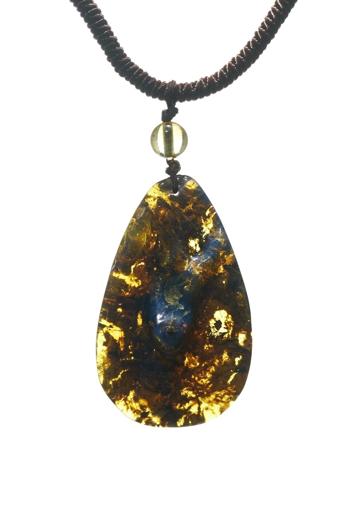 Blue Amber Teardrop Pendant Necklace - Dominican Pear Shape - Larimar Creations