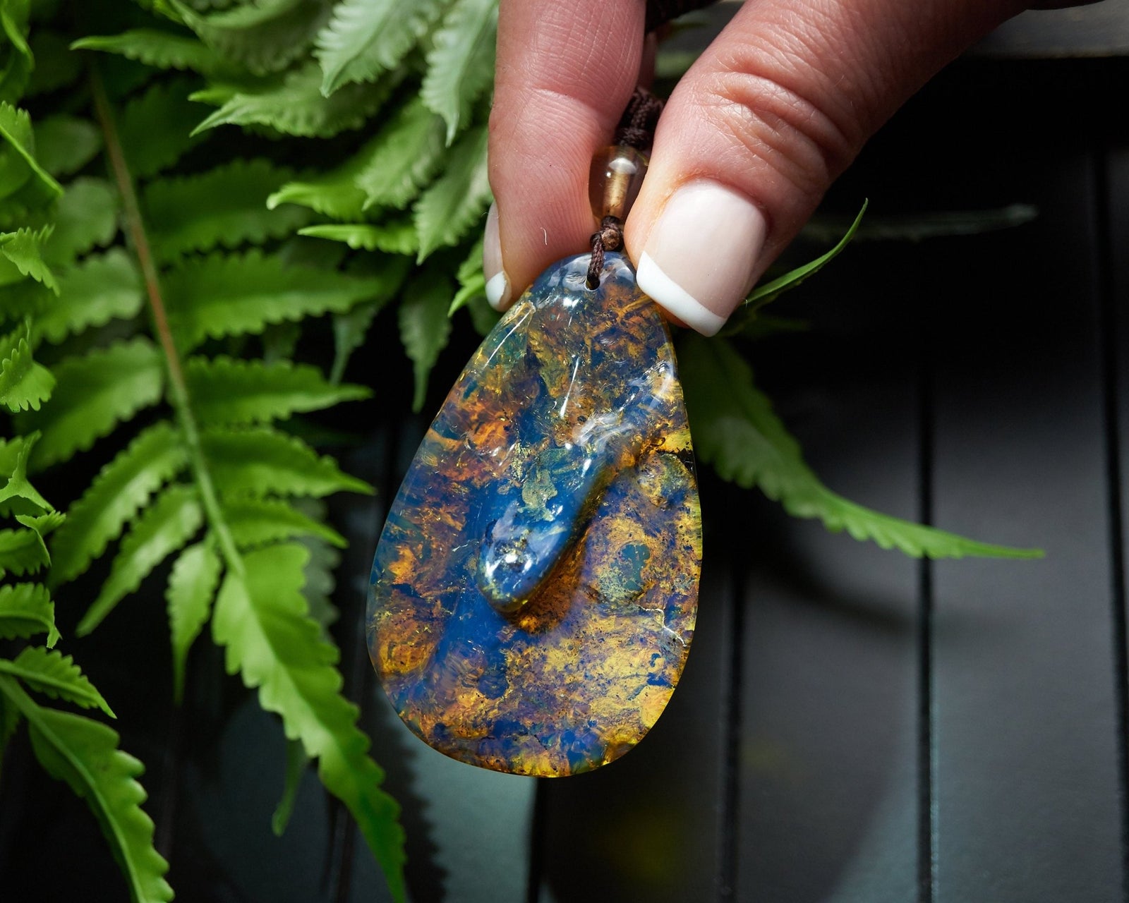 Blue Amber Teardrop Pendant Necklace - Dominican Pear Shape - Larimar Creations