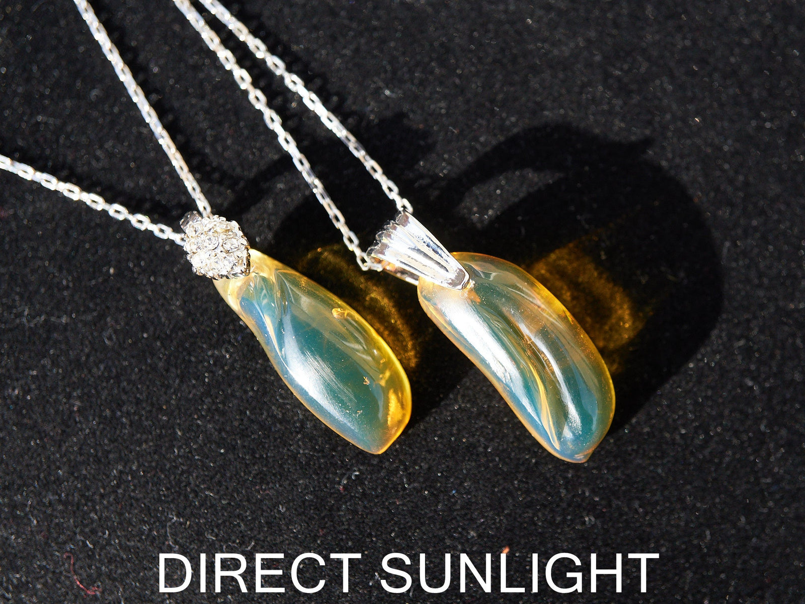 Blue Green Amber Dominican Pendant teardrop shape - Larimar Creations