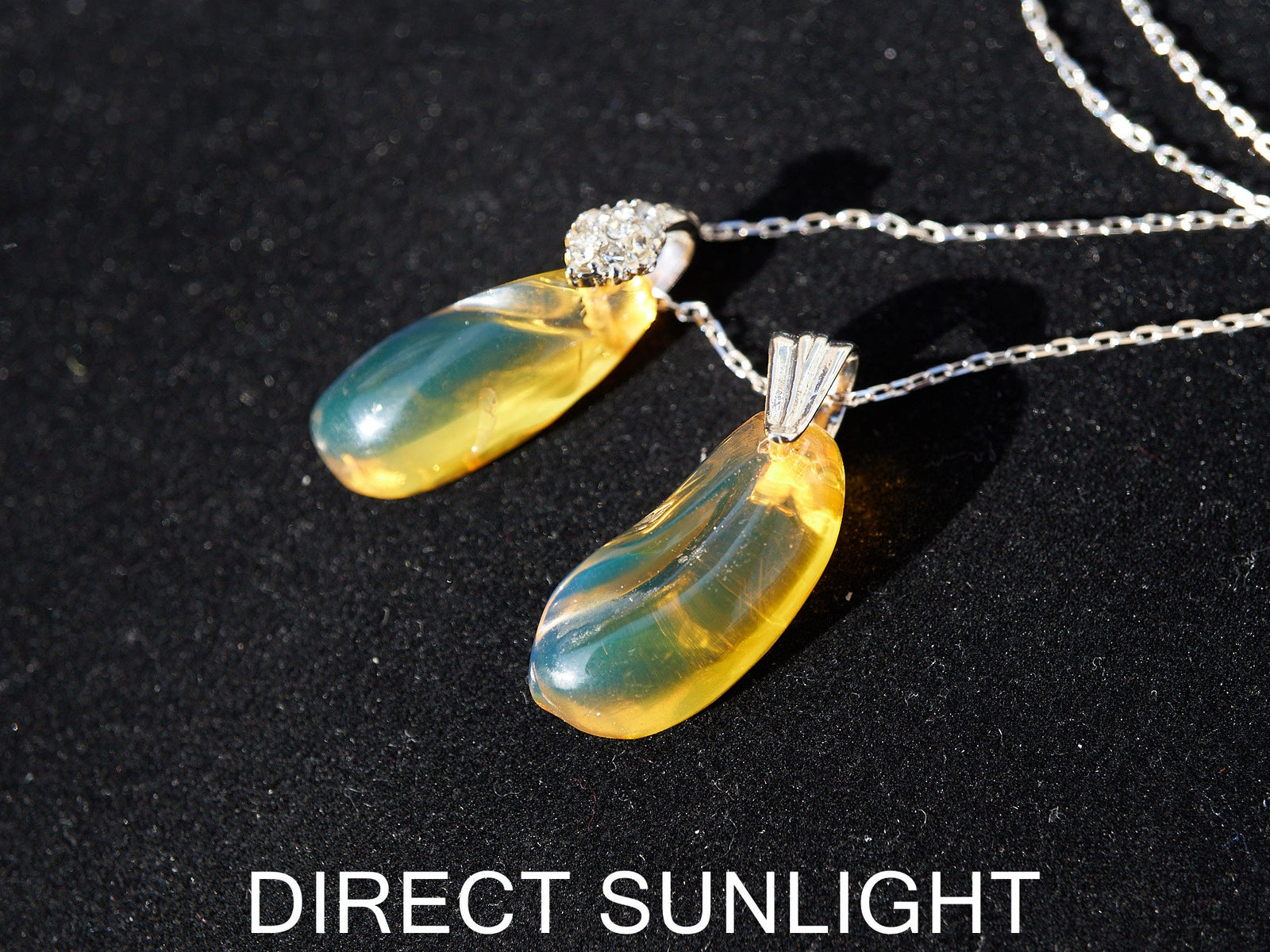 Blue Green Amber Dominican Pendant teardrop shape - Larimar Creations