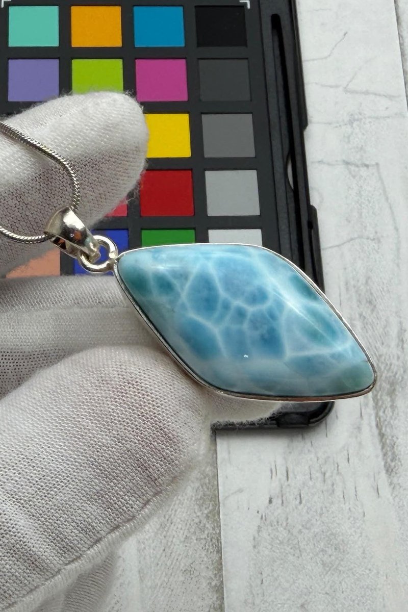 Diamond shape Larimar Pendant Sterling Silver - Larimar Creations