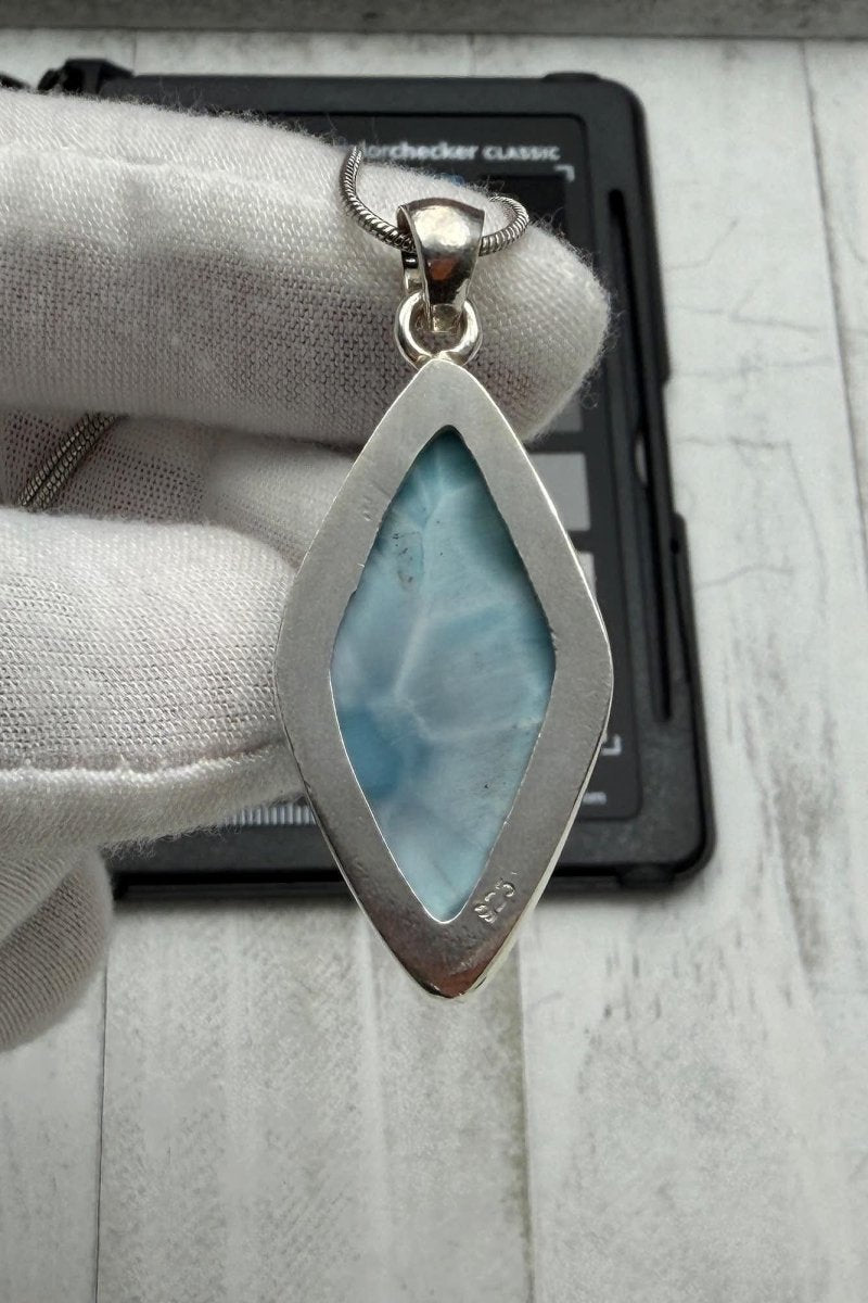 Diamond shape Larimar Pendant Sterling Silver - Larimar Creations