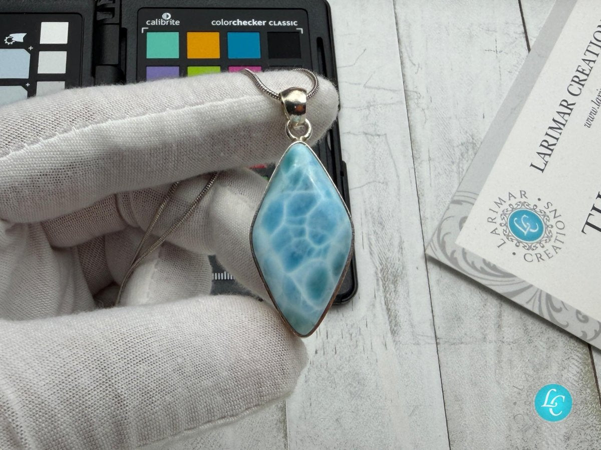 Diamond shape Larimar Pendant Sterling Silver - Larimar Creations