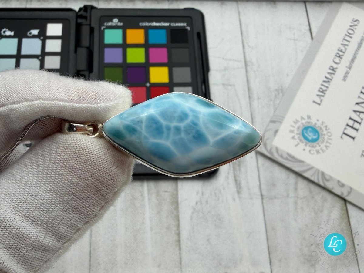 Diamond shape Larimar Pendant Sterling Silver - Larimar Creations