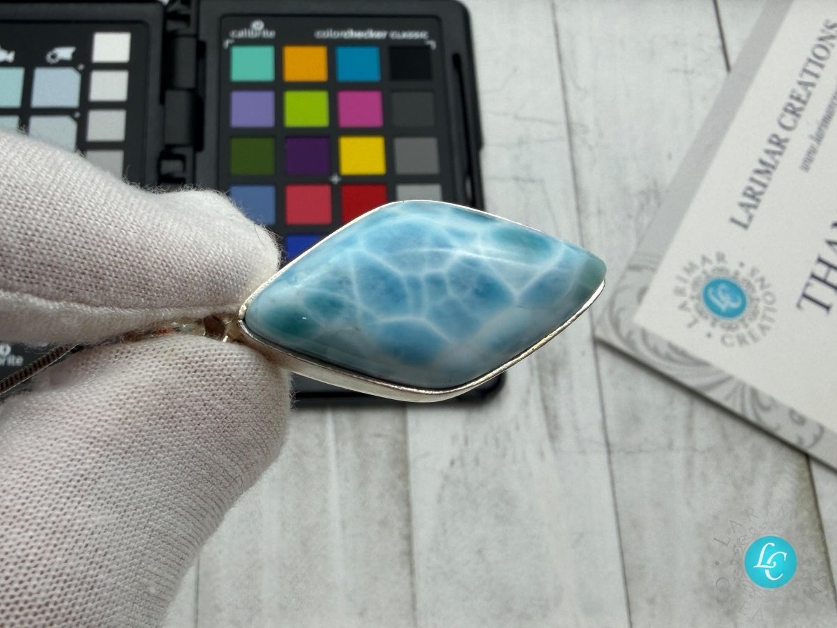 Diamond shape Larimar Pendant Sterling Silver - Larimar Creations