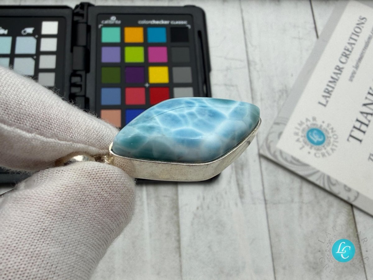 Diamond shape Larimar Pendant Sterling Silver - Larimar Creations