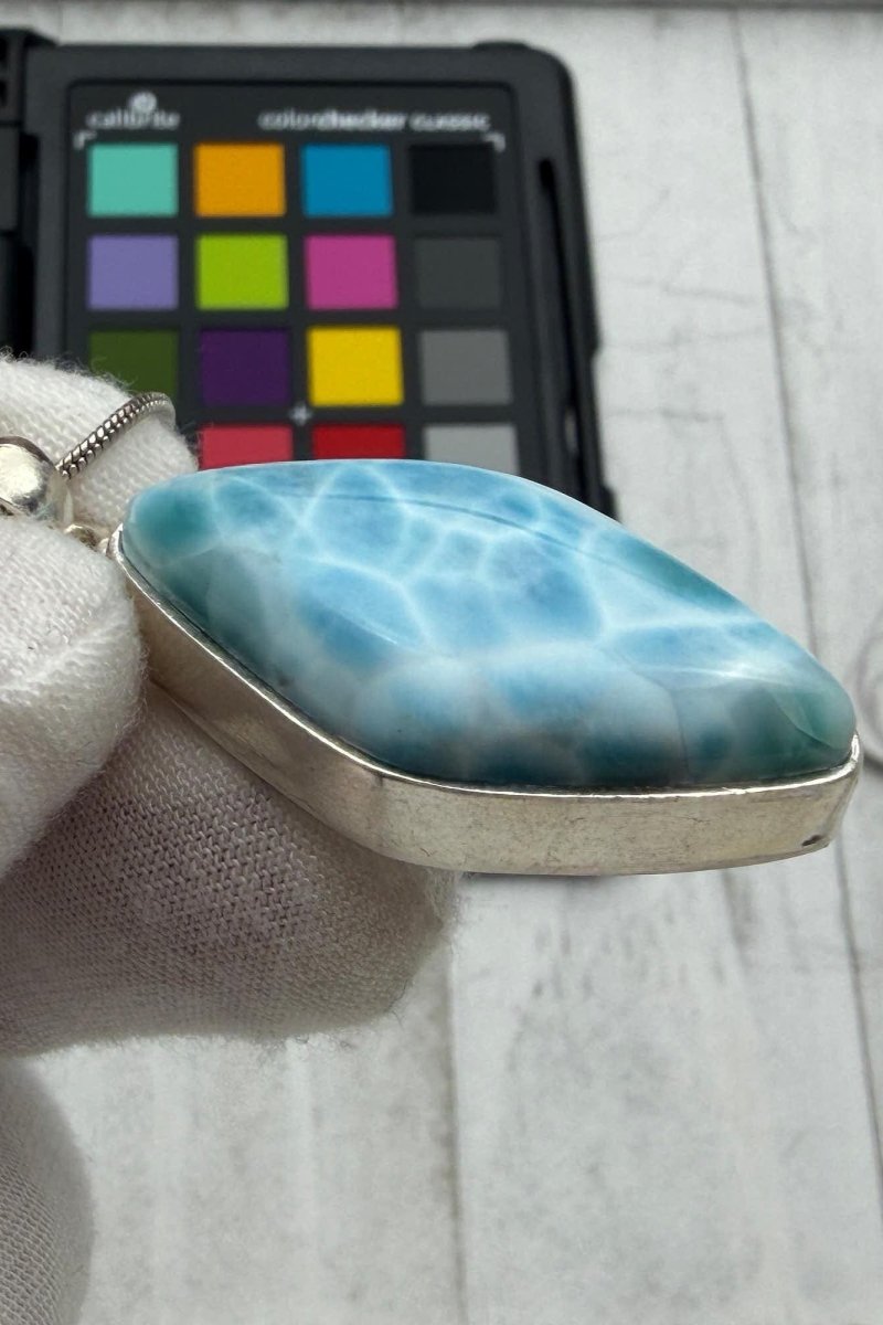 Diamond shape Larimar Pendant Sterling Silver - Larimar Creations