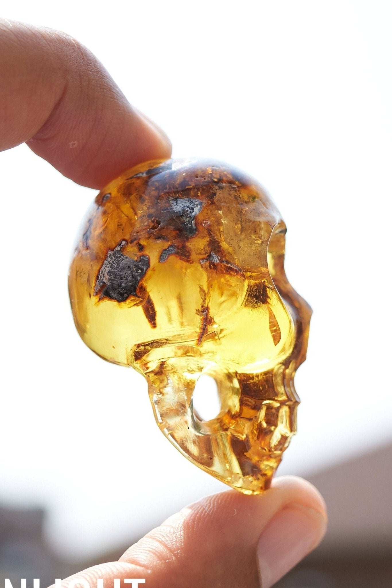 Dominican Amber Skull Carving - Authentic Green Amber - Larimar Creations