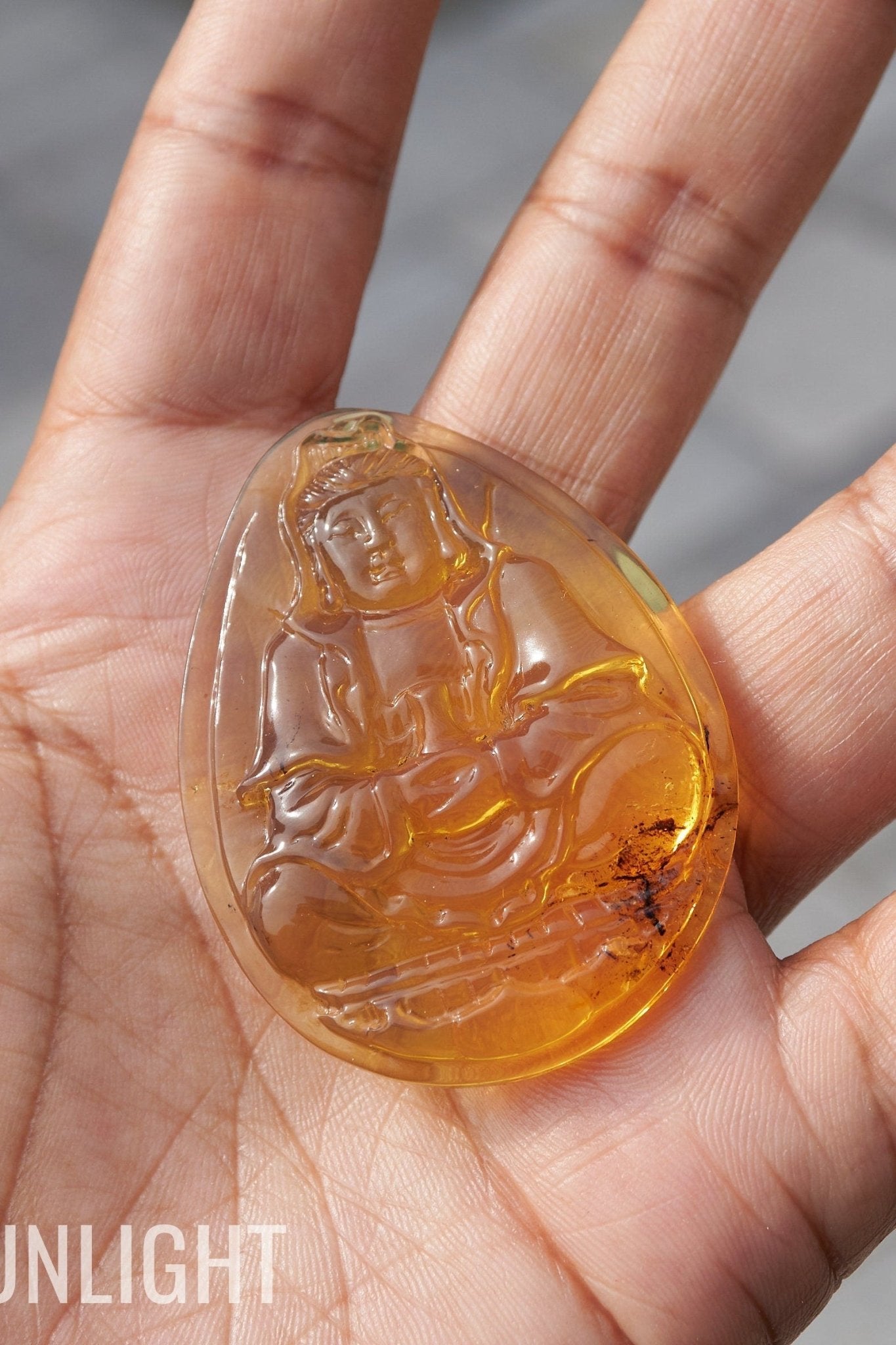 Dominican Blue Amber Buddha on Lotus Flower - 11g Authentic - Larimar Creations