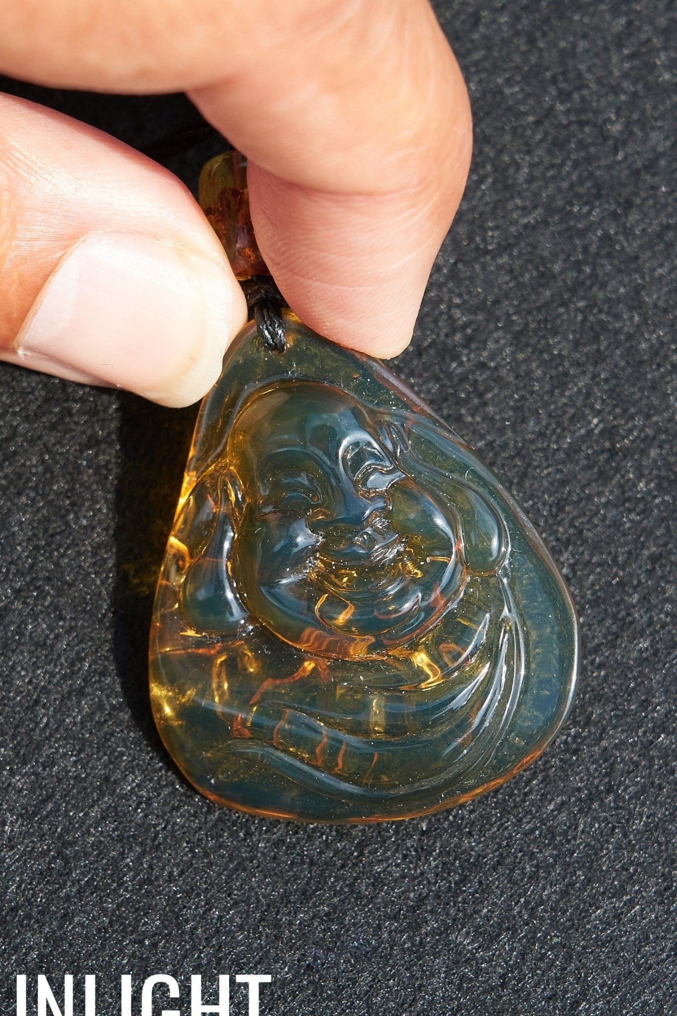 Dominican Blue Amber Buddha Pendant, Buddha Carving. - Larimar Creations