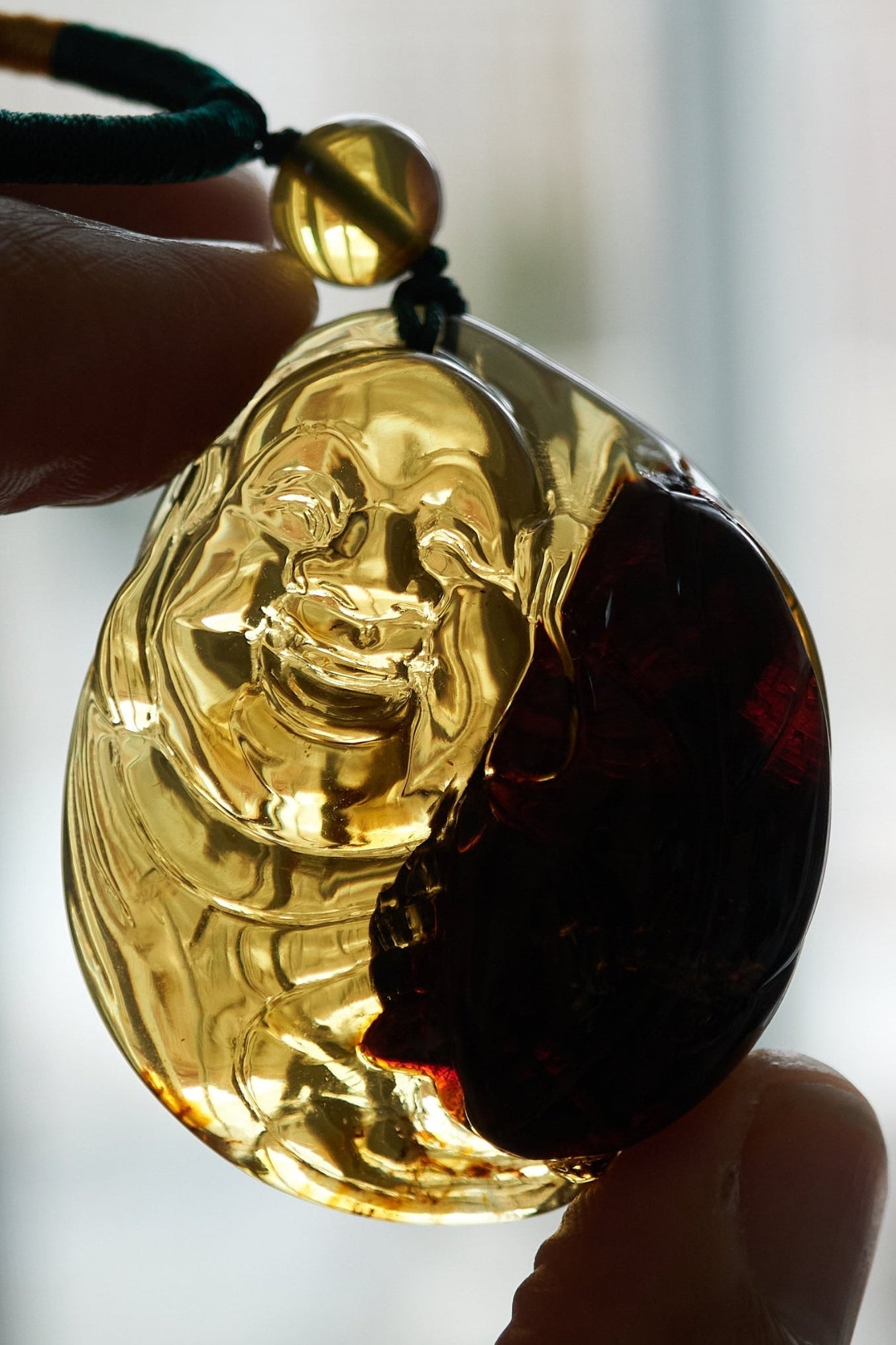 Dominican Blue Amber Happy Buddha Pendant - Larimar Creations