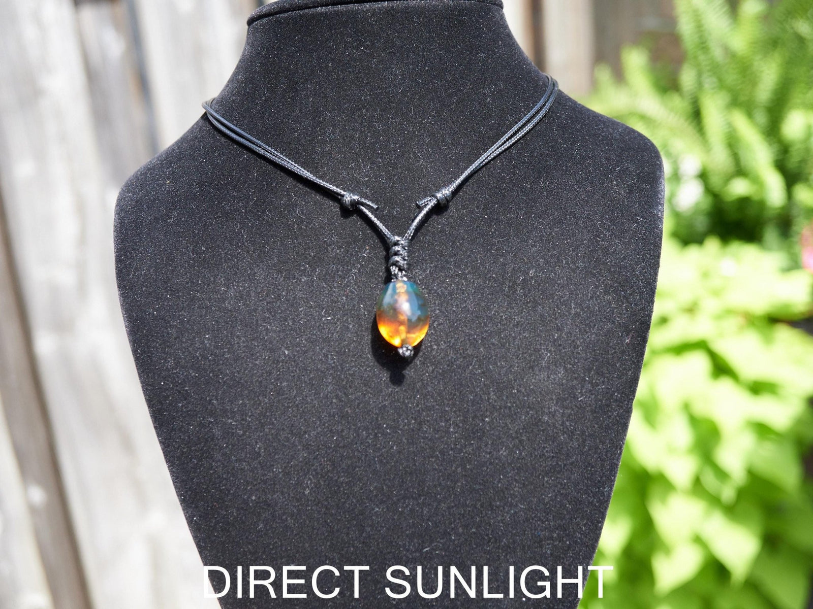 Blue amber adjustable pendant, dominican blue amber leather necklace