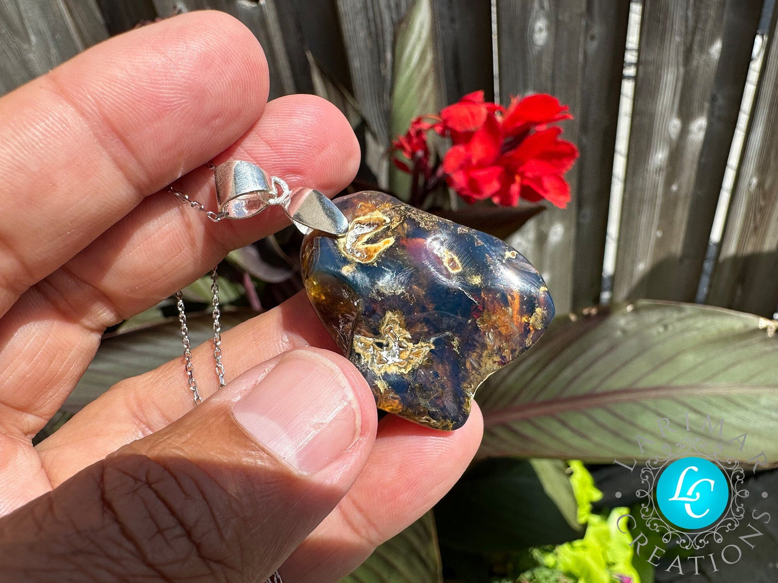Dominican Blue Amber Pendant | 925 Silver - Larimar Creations