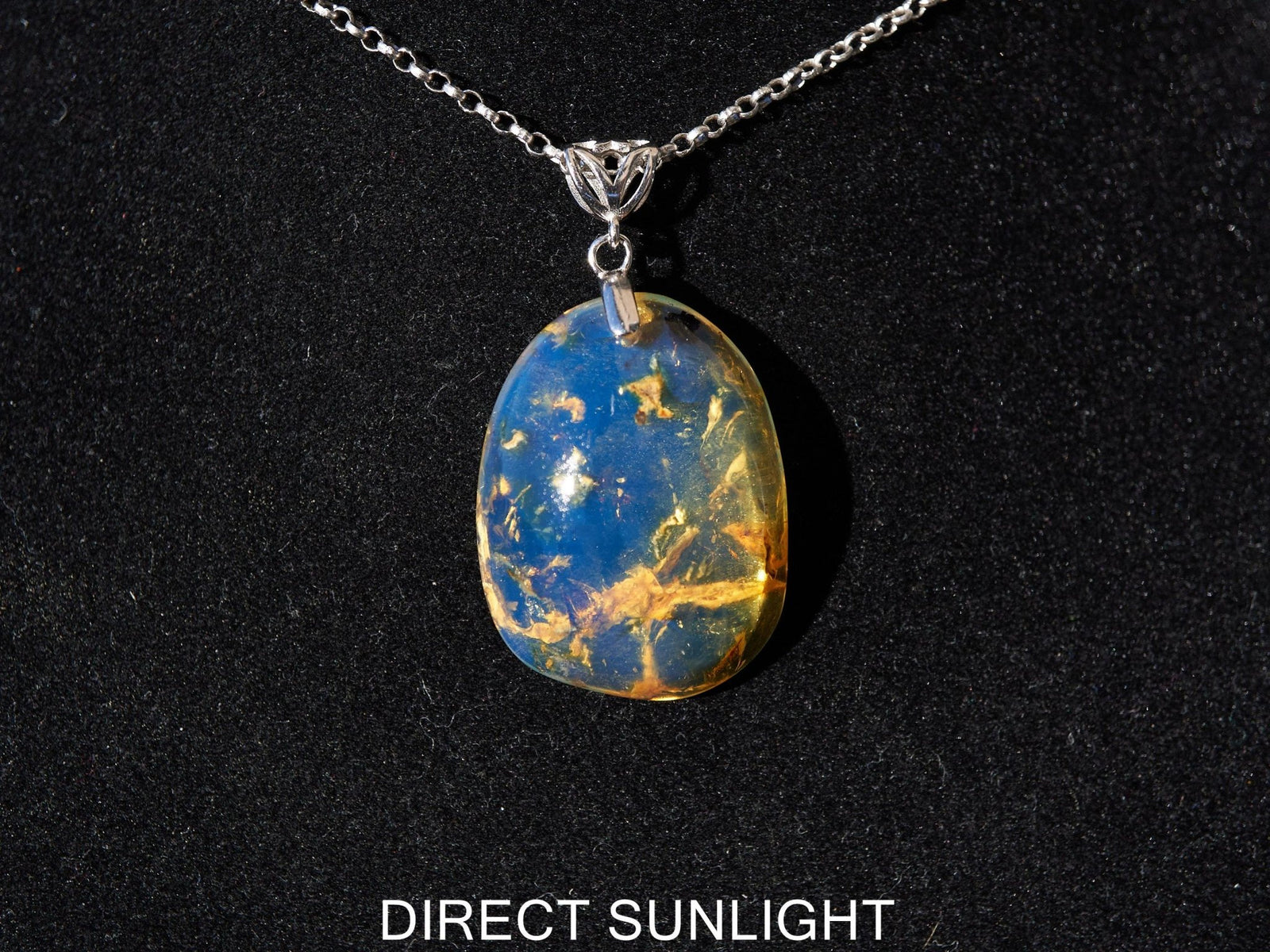 Dominican Blue Amber Pendant – 925 Sterling Silver Necklace – Natural Blue Gemstone Jewelry – Handmade Amber Gift for Her, blue Amber teardr