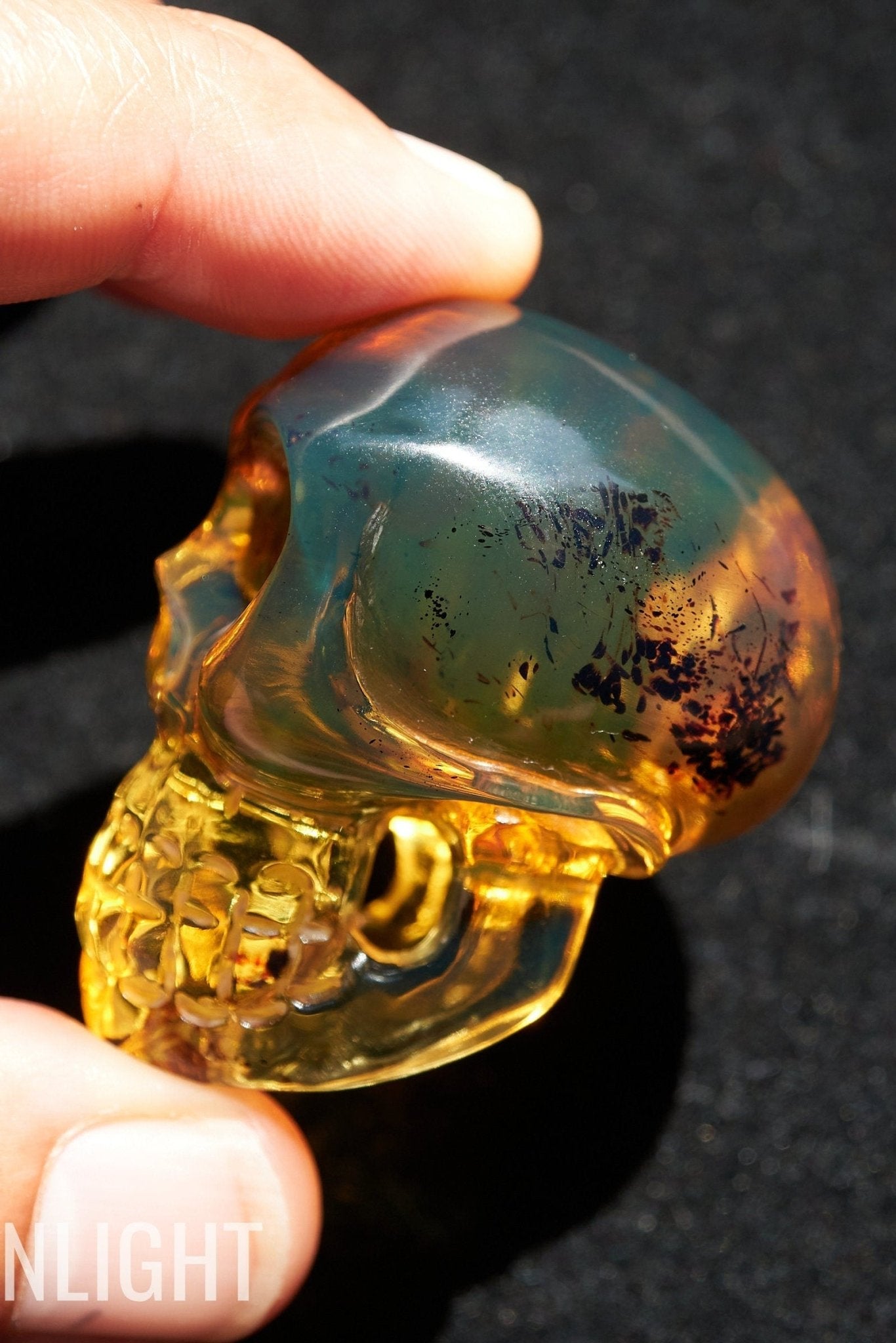 Dominican Blue Amber Skull - Handmade Natural Carving - Larimar Creations