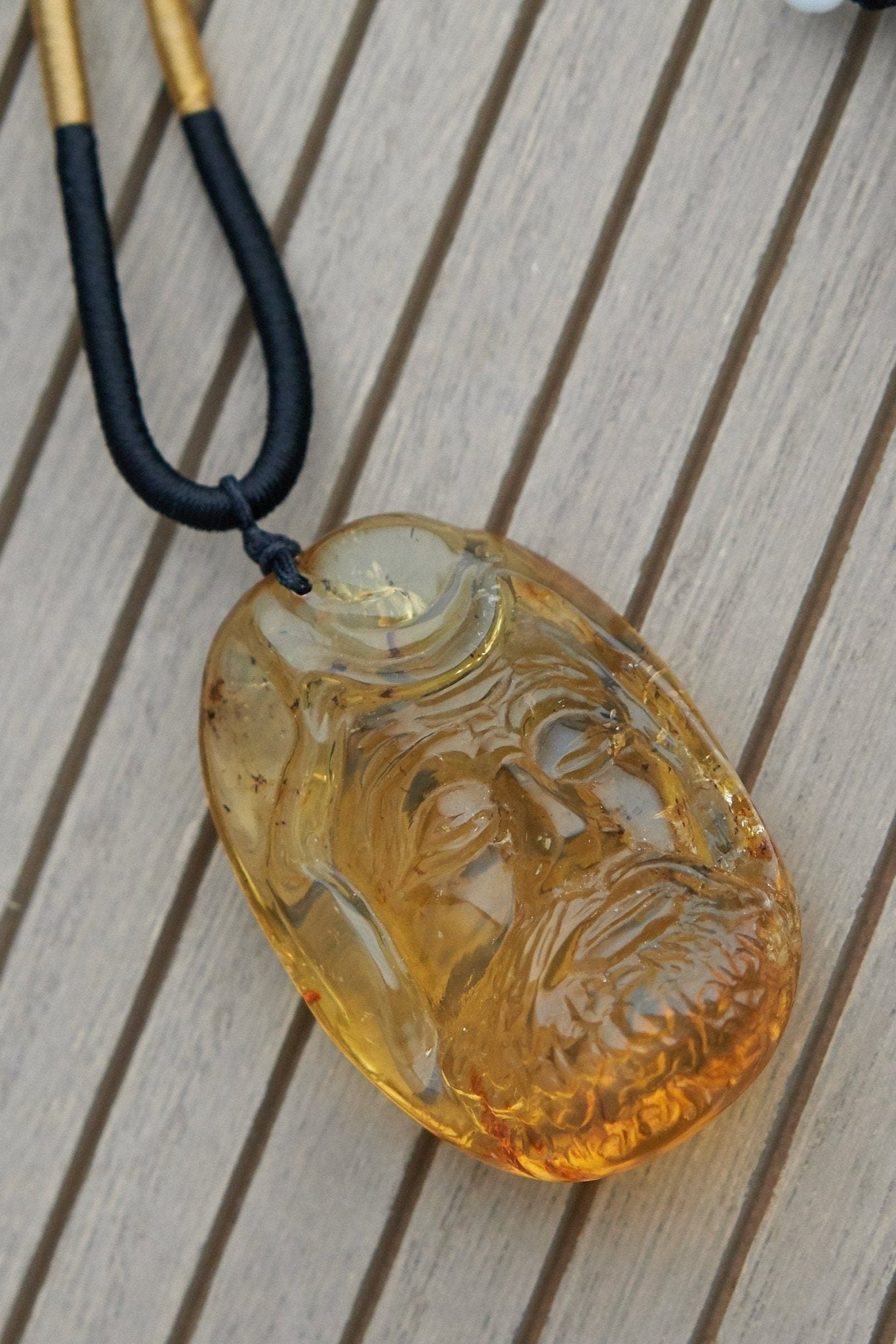 Dominican Blue & Green Amber Dharma Pendant | Bead Necklace - Larimar Creations