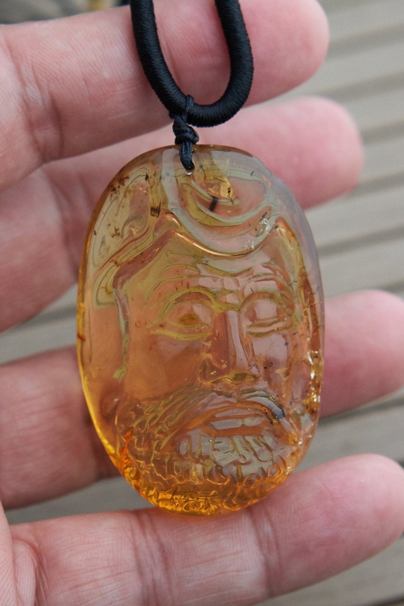 Dominican Blue & Green Amber Dharma Pendant | Bead Necklace - Larimar Creations